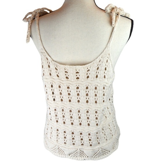 mo:vint Cream Color Crochet Open Knit Button Down Tank, Size Small - Picture 4 of 7